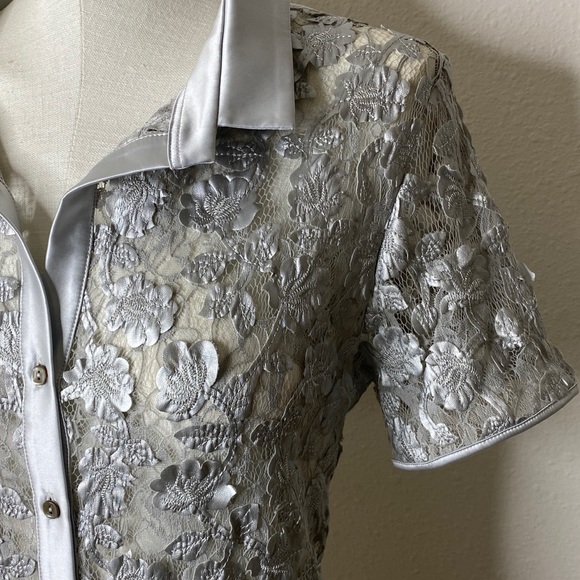OSCALITO Silver Floral Silver Collared Button Up - Picture 3 of 5